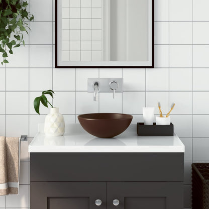 Lavandino da Bagno in Ceramica Marrone Scuro Rotondo - homemem39