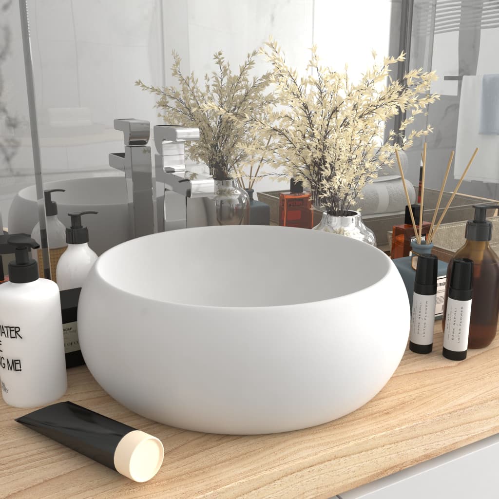 Luxury Round Sink in Matt White 40x15 cm in Ceramic