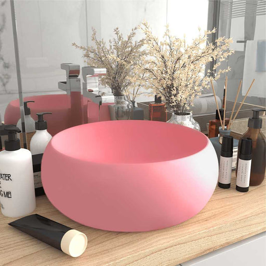 Lavandino Lusso Rotondo Rosa Opaco 40x15 cm in Ceramica
