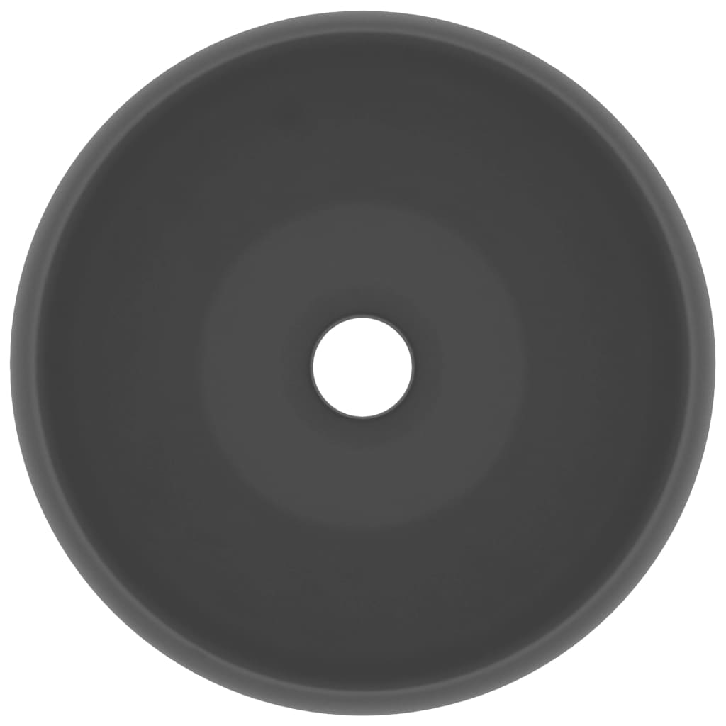 Lavandino Lusso Rotondo Grigio Scuro Opaco 40x15 cm in Ceramica - homemem39