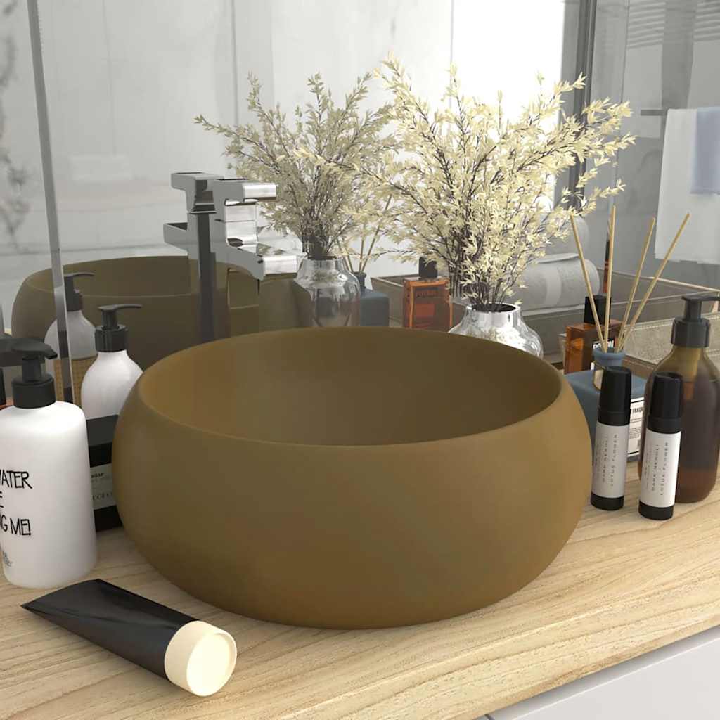 Lavandino Lusso Rotondo Crema Opaco 40x15 cm in Ceramica | homemem39