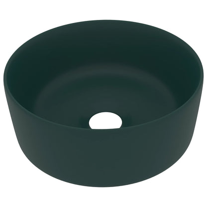 Lavandino Lusso Rotondo Verde Scuro Opaco 40x15 cm in Ceramica | homemem39