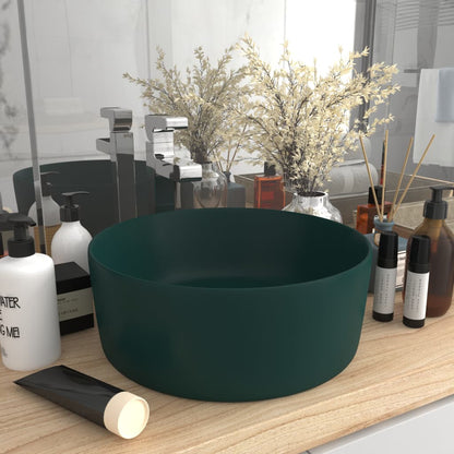 Lavandino Lusso Rotondo Verde Scuro Opaco 40x15 cm in Ceramica | homemem39