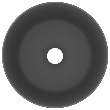 Lavandino Lusso Rotondo Grigio Scuro Opaco 40x15 cm in Ceramica - homemem39
