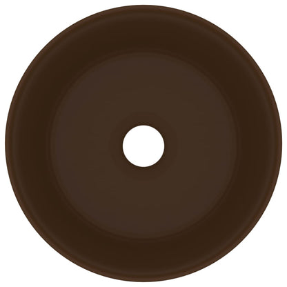Lavandino Lusso Rotondo Marrone Scuro Opaco 40x15cm in Ceramica