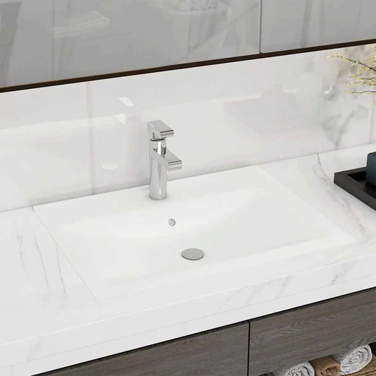 Lavandino con Foro Rubinetto Bianco Opaco 60x46 cm in Ceramica