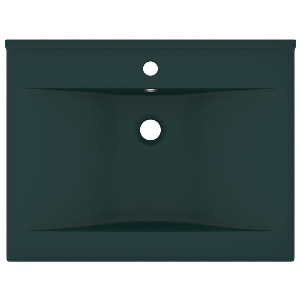 Lavabo con Foro Rubinetto Verde Scuro Opaco 60x46cm in Ceramica