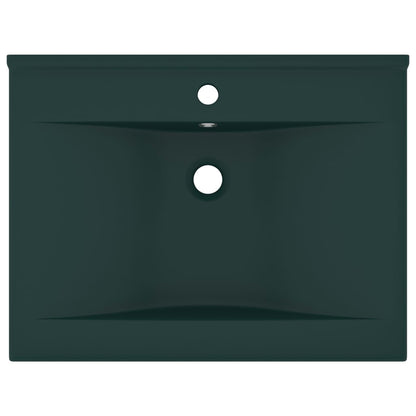 Lavabo con Foro Rubinetto Verde Scuro Opaco 60x46cm in Ceramica