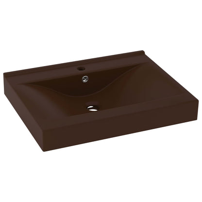 Lavabo con Foro Rubinetto Marrone Scuro Opaco 60x46cm Ceramica - homemem39