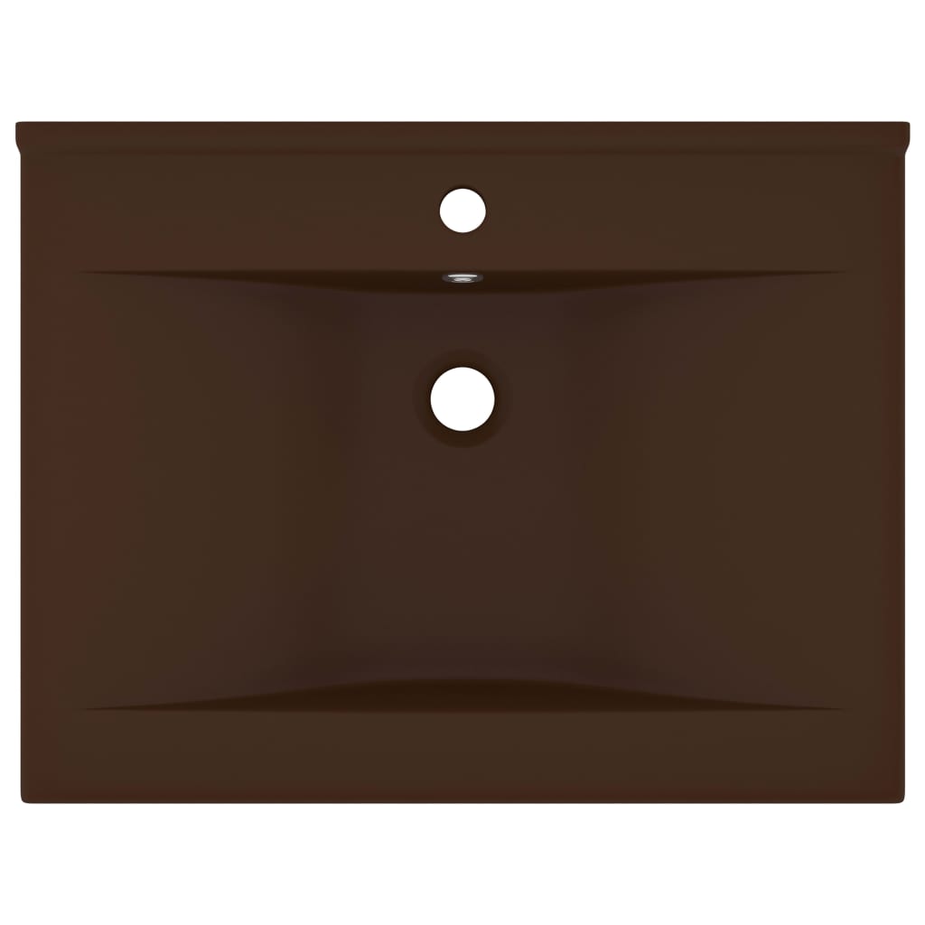 Lavabo con Foro Rubinetto Marrone Scuro Opaco 60x46cm Ceramica - homemem39