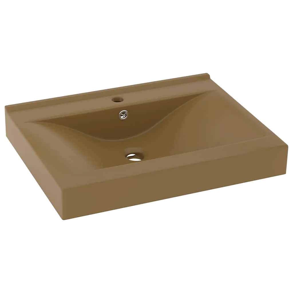Lavandino con Foro Rubinetto Crema Opaco 60x46 cm in Ceramica | homemem39