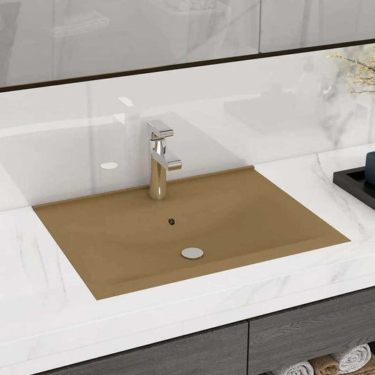 Lavandino con Foro Rubinetto Crema Opaco 60x46 cm in Ceramica | homemem39