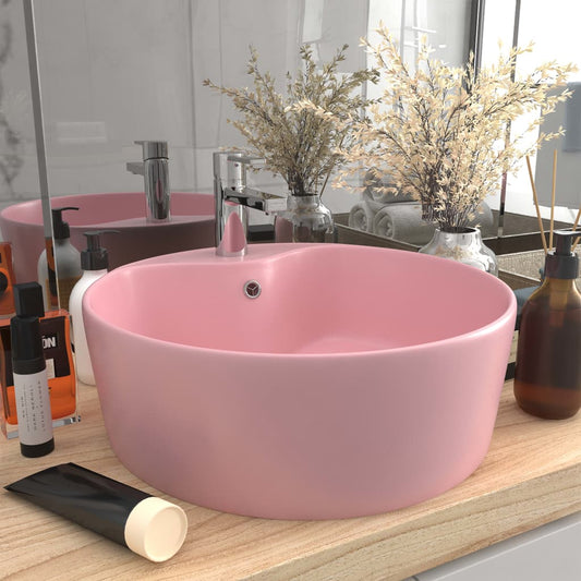 Sink with Overflow Matt Pink 36x13 cm in Ceramic