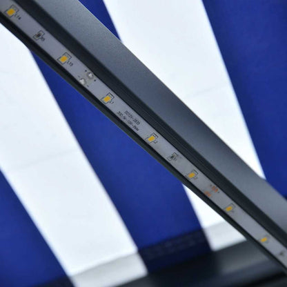 Tenda da Sole Retrattile Manuale con LED 300x250cm Blu e Bianco