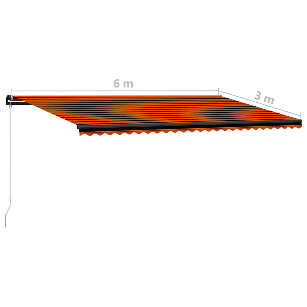 Tenda Retrattile Manuale con LED 600x300 cm Arancione e Marrone