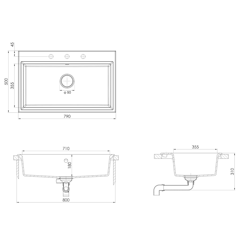 Lavello da cucina Nero 79 x 50 x 31 cm Granito