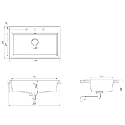Lavello da cucina Bianco 79 x 50 x 31 cm Granito