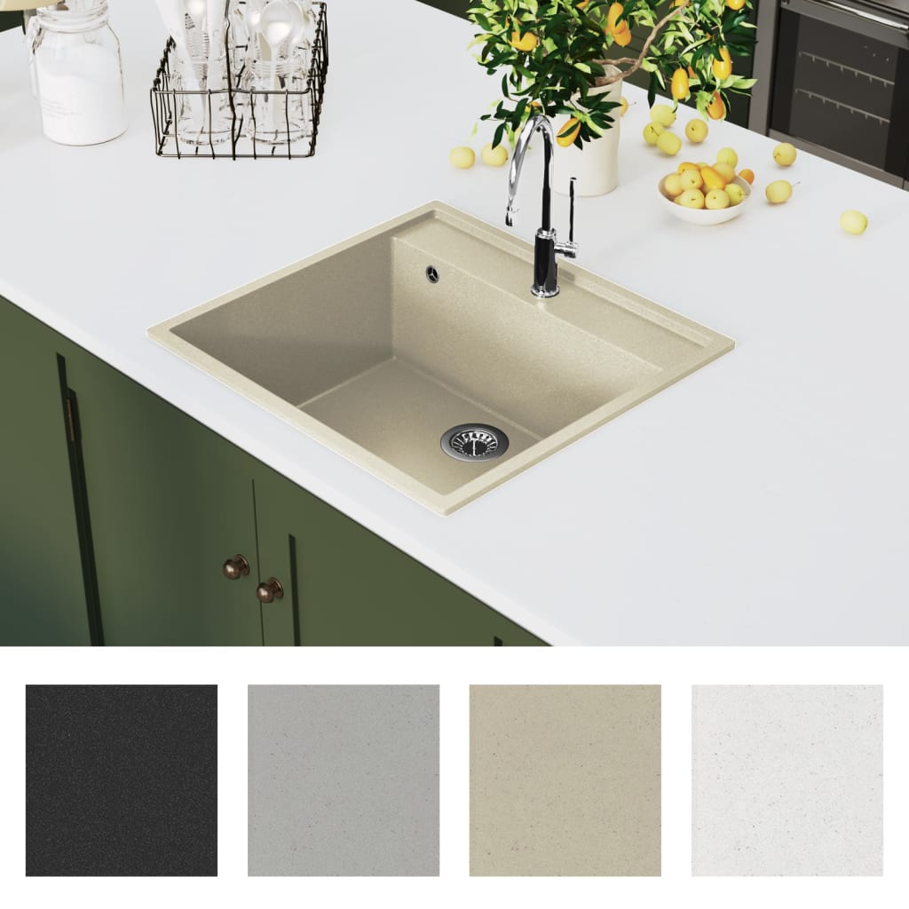 Lavello da Cucina con Foro Troppopieno Beige in Granito | homemem39