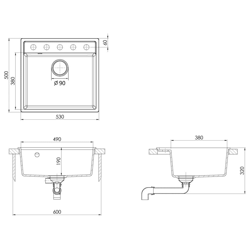 Lavello da Cucina con Foro Troppopieno Beige in Granito | homemem39