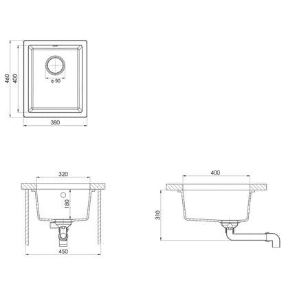 Lavello da Cucina con Foro Troppopieno Bianco in Granito - homemem39