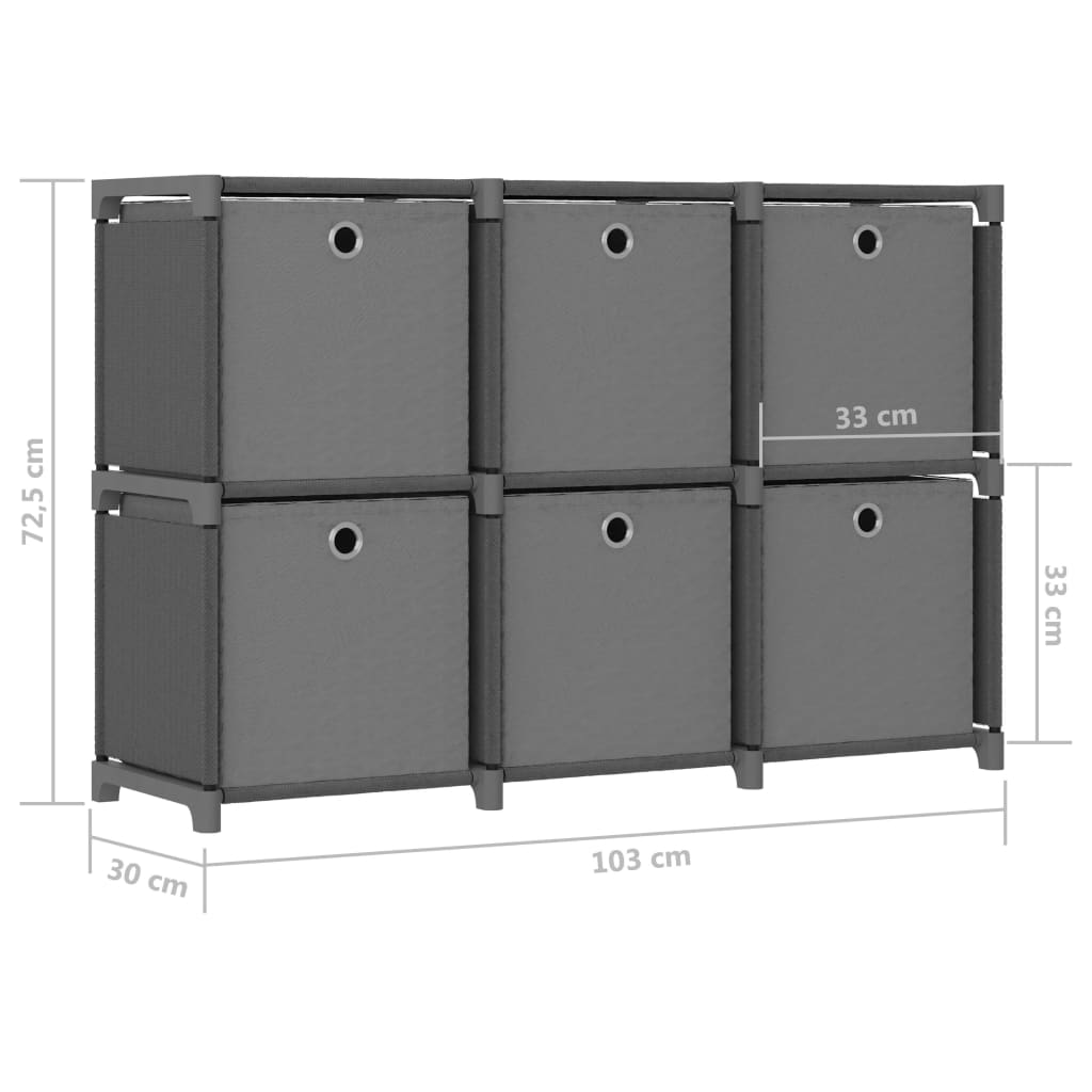 Mensola con 6 Scatole a Cubo Grigia 103x30x72,5 cm in Tessuto | homemem39