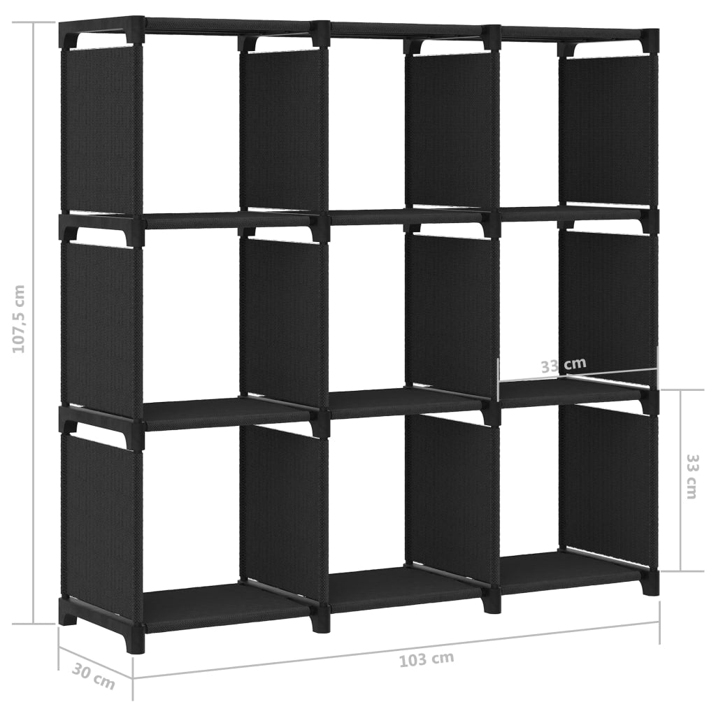 Mobile per 9 Scatole a Cubo Nero 103x30x107,5 cm in Tessuto - homemem39