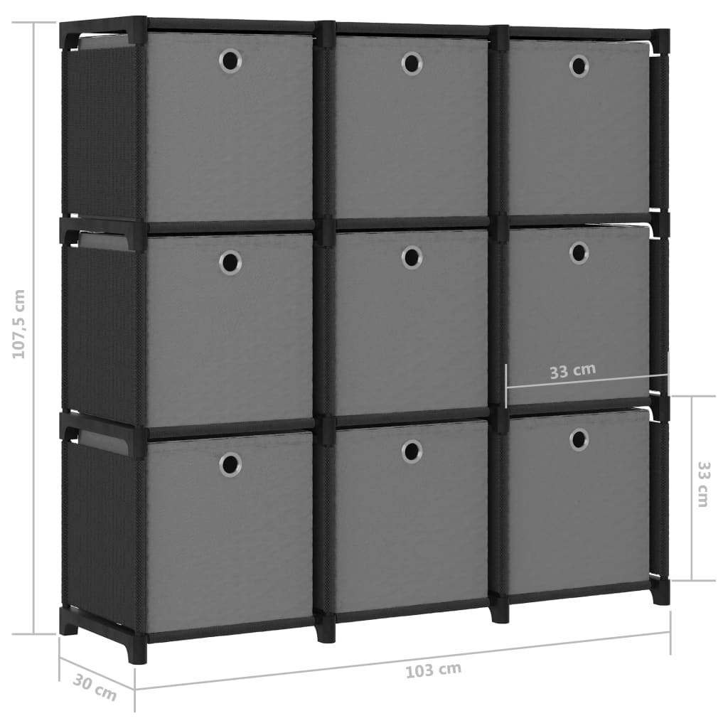 Mobile con 9 Scatole a Cubo Nero 103x30x107,5 cm in Tessuto | homemem39