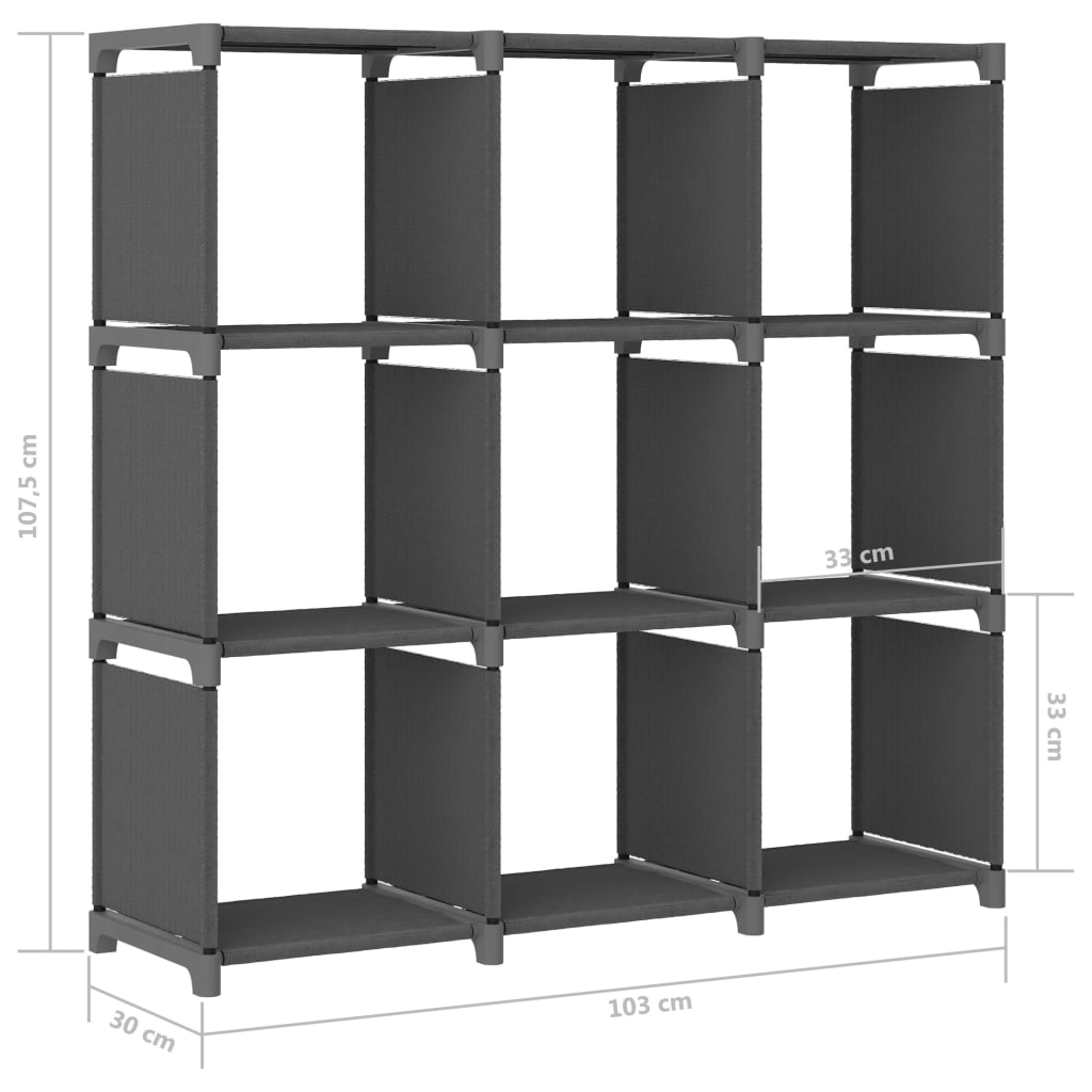 Mobile per 9 Scatole a Cubo Grigio 103x30x107,5 cm in Tessuto | homemem39