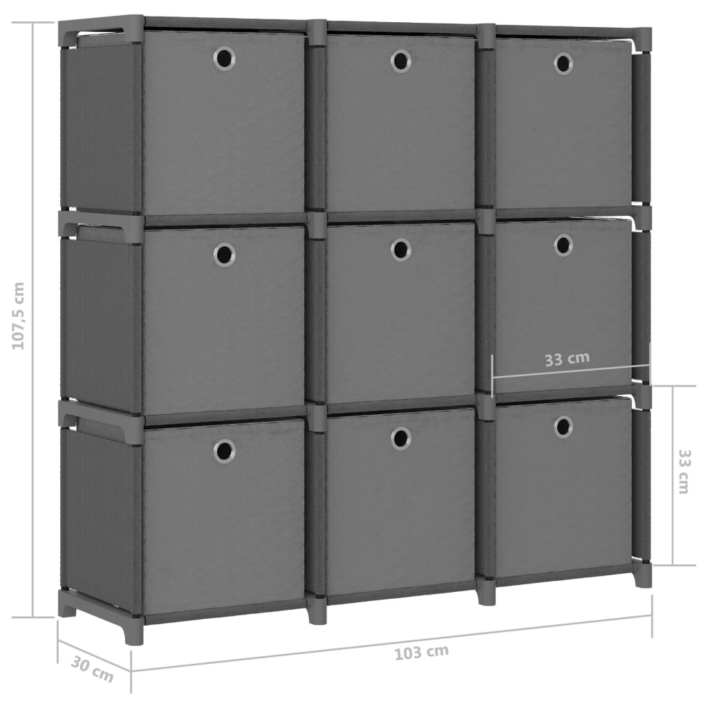 Mobile con 9 Scatole a Cubo Grigio 103x30x107,5 cm in Tessuto | homemem39