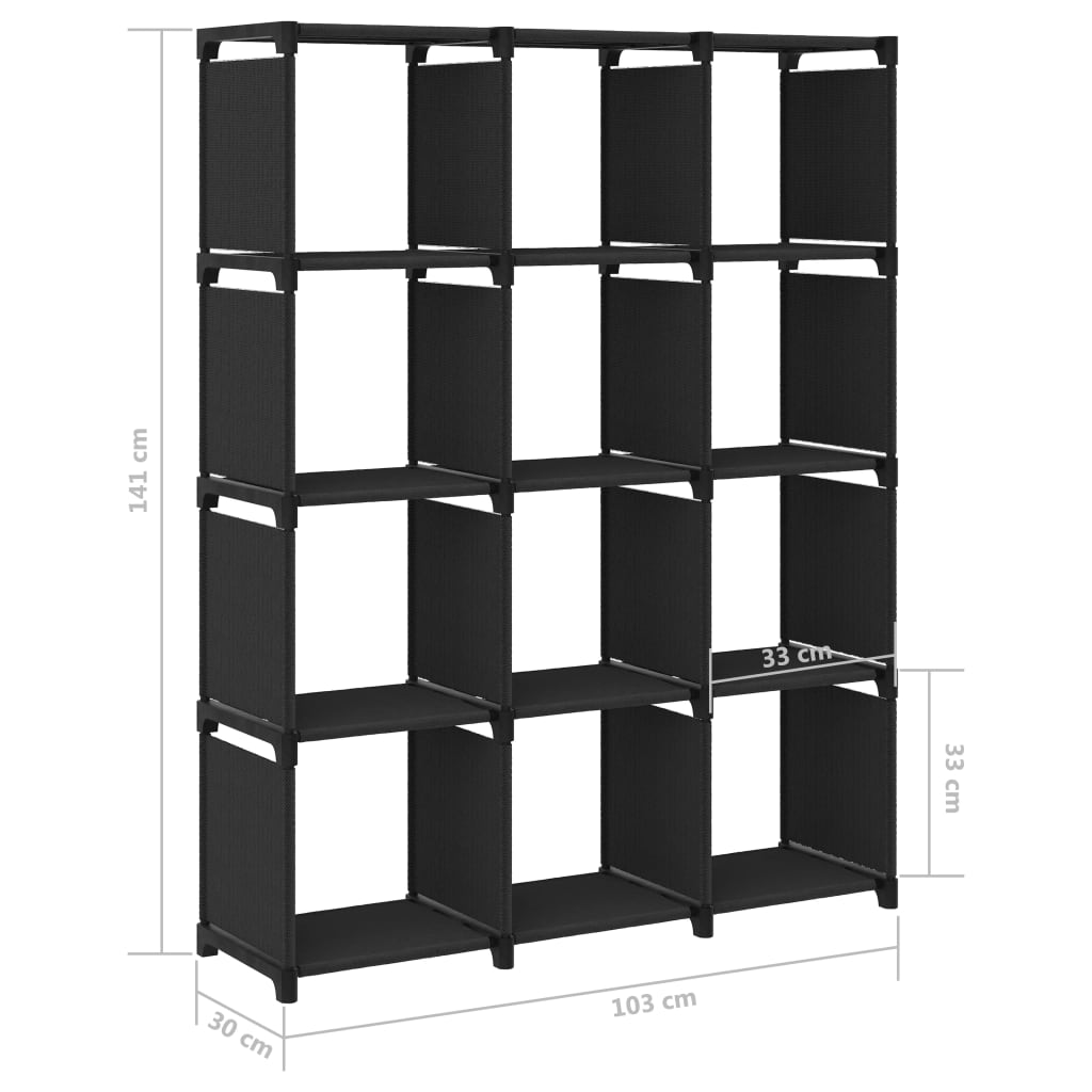 Mensola con 12 Vani a Cubo Nera 103x30x141 cm in Tessuto | homemem39