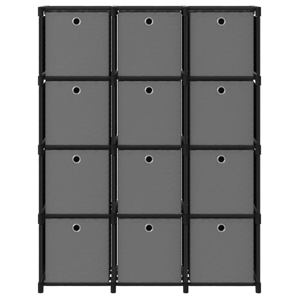 Mensola con 12 Scatole a Cubo Nera 103x30x141 cm in Tessuto | homemem39