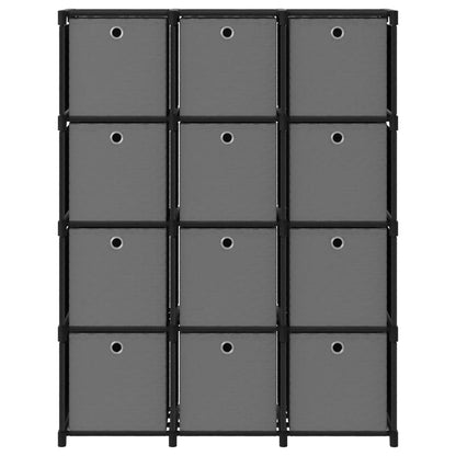 Mensola con 12 Scatole a Cubo Nera 103x30x141 cm in Tessuto | homemem39