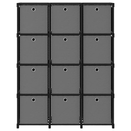 Mensola con 12 Scatole a Cubo Nera 103x30x141 cm in Tessuto | homemem39