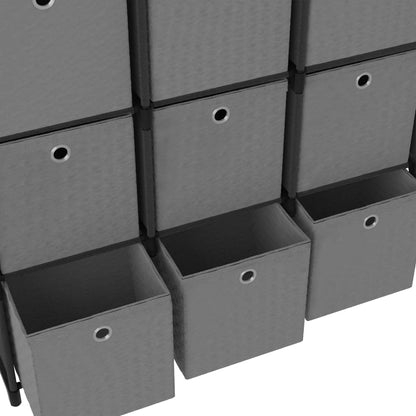 Mensola con 12 Scatole a Cubo Nera 103x30x141 cm in Tessuto | homemem39