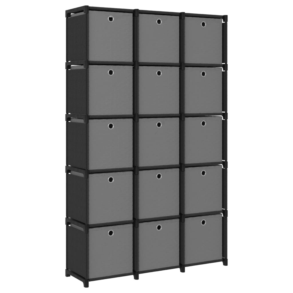 Mobile con 15 Scatole a Cubo Nero 103x30x175,5 cm in Tessuto - homemem39