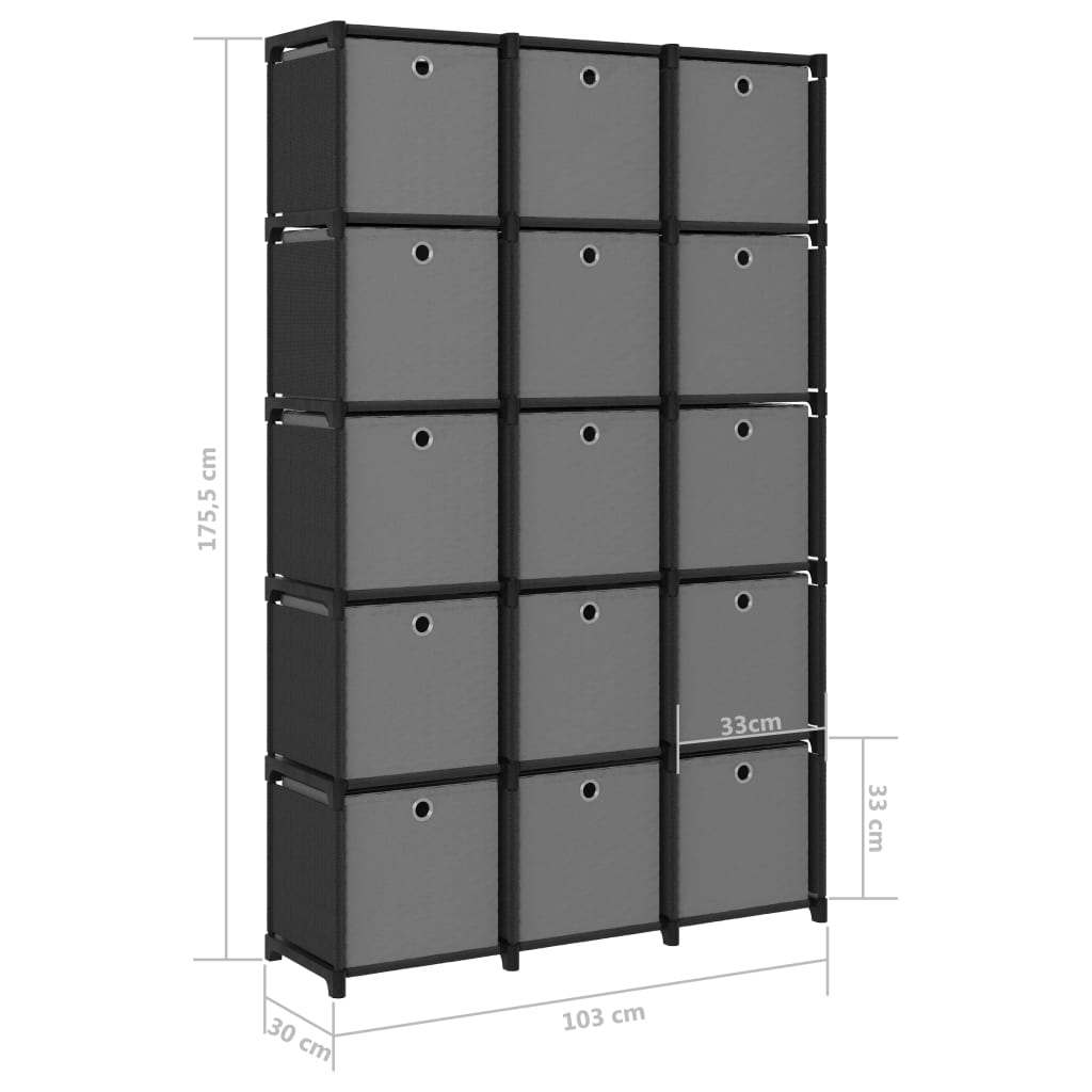 Mobile con 15 Scatole a Cubo Nero 103x30x175,5 cm in Tessuto - homemem39