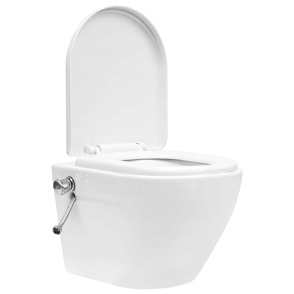 WC a Muro senza Bordo con Sciacquone Nascosto Ceramica Bianco - homemem39