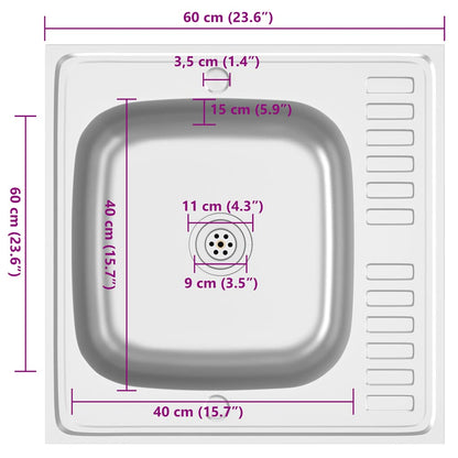 Lavello da Cucina con Scarico Argento 600x600x155 mm Acciaio - homemem39
