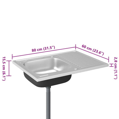 Lavello da Cucina con Scarico Argento 800x600x155 mm Acciaio - homemem39