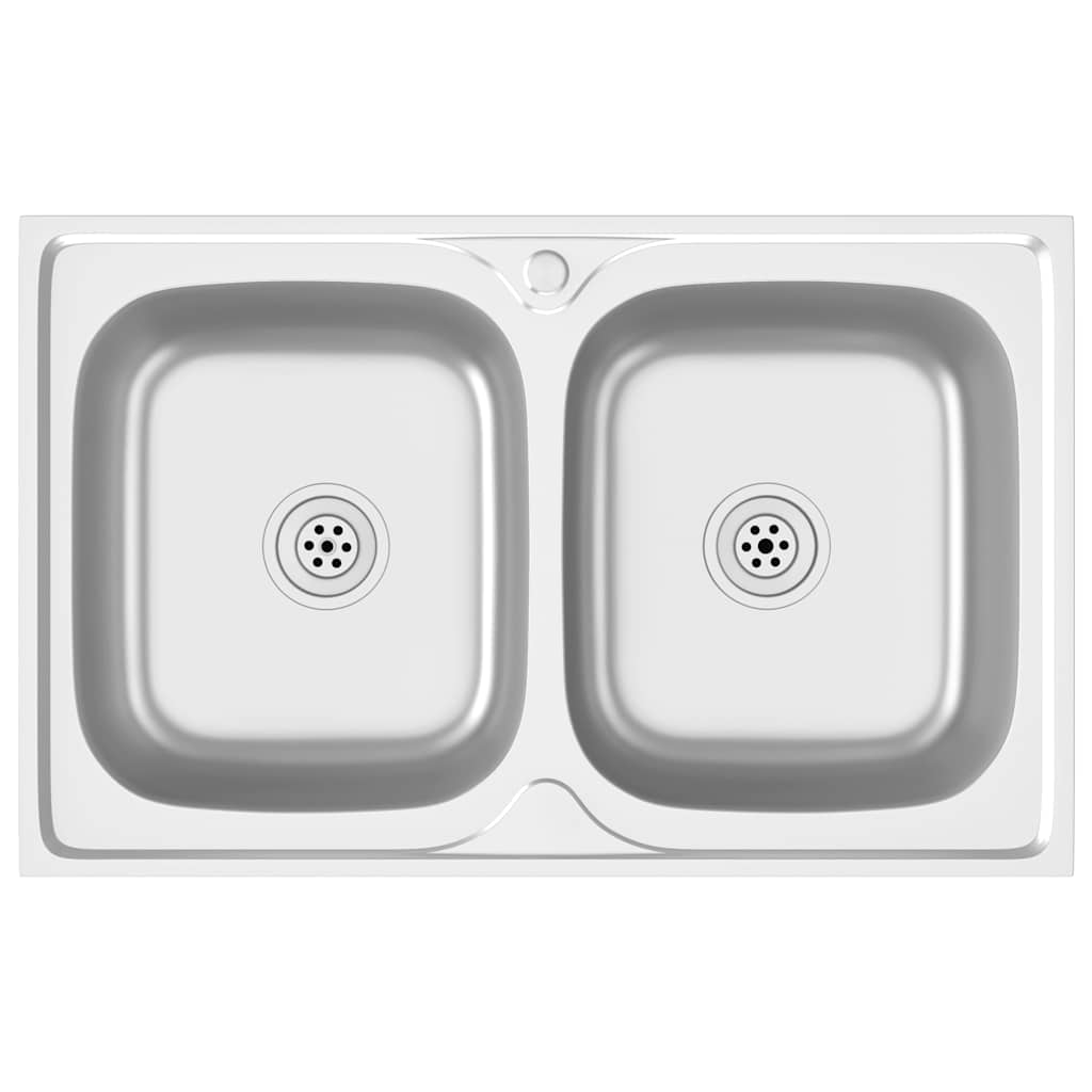 Lavello Cucina Doppia Vasca 800x500x155 mm Argento Acciaio Inox - homemem39
