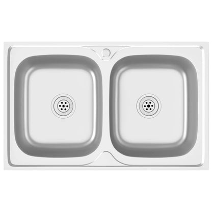 Lavello Cucina Doppia Vasca 800x500x155 mm Argento Acciaio Inox - homemem39