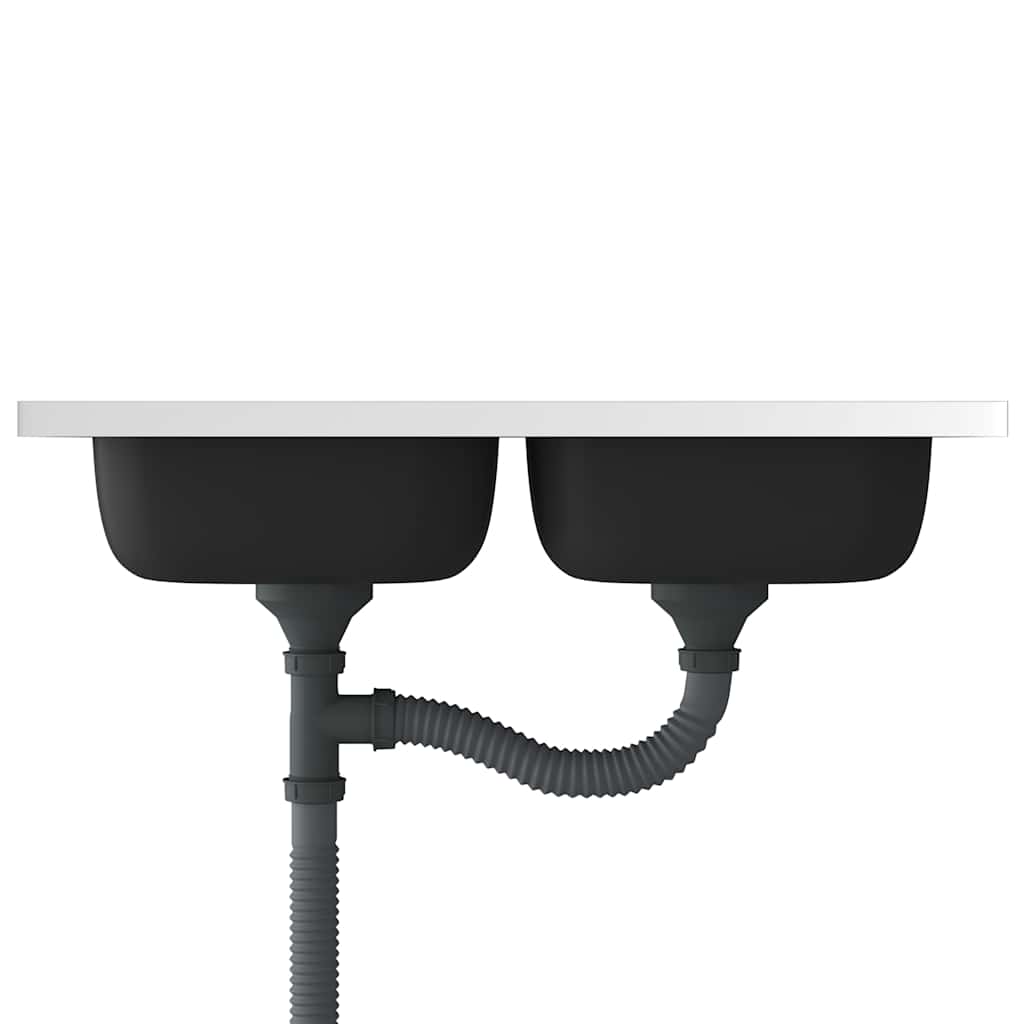 Lavello Cucina Doppia Vasca 800x500x155 mm Argento Acciaio Inox - homemem39