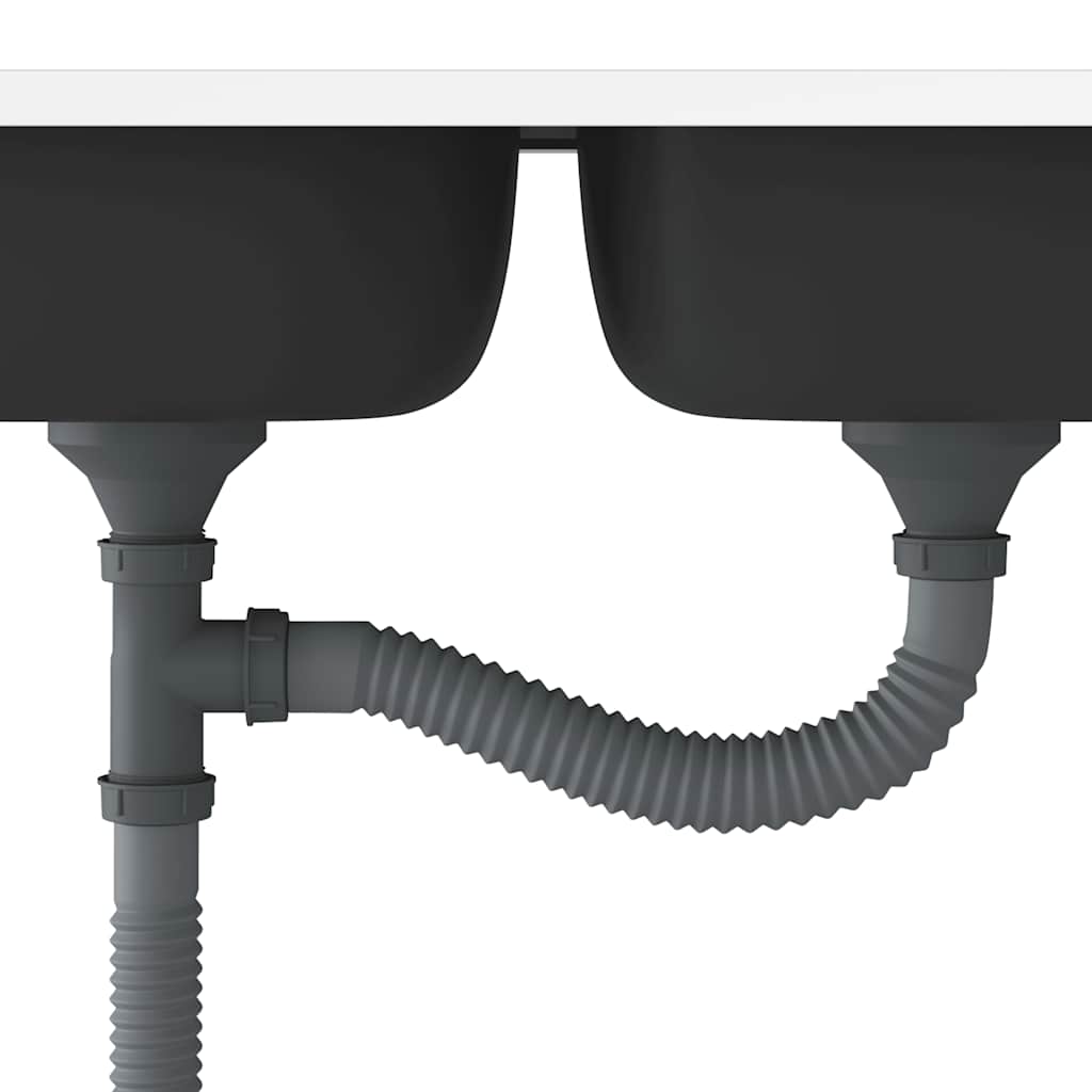 Lavello Cucina Doppia Vasca 800x500x155 mm Argento Acciaio Inox - homemem39