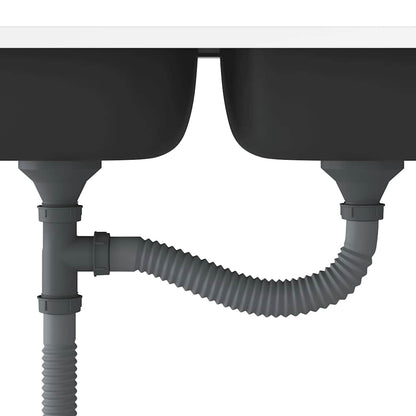 Lavello Cucina Doppia Vasca 800x500x155 mm Argento Acciaio Inox - homemem39