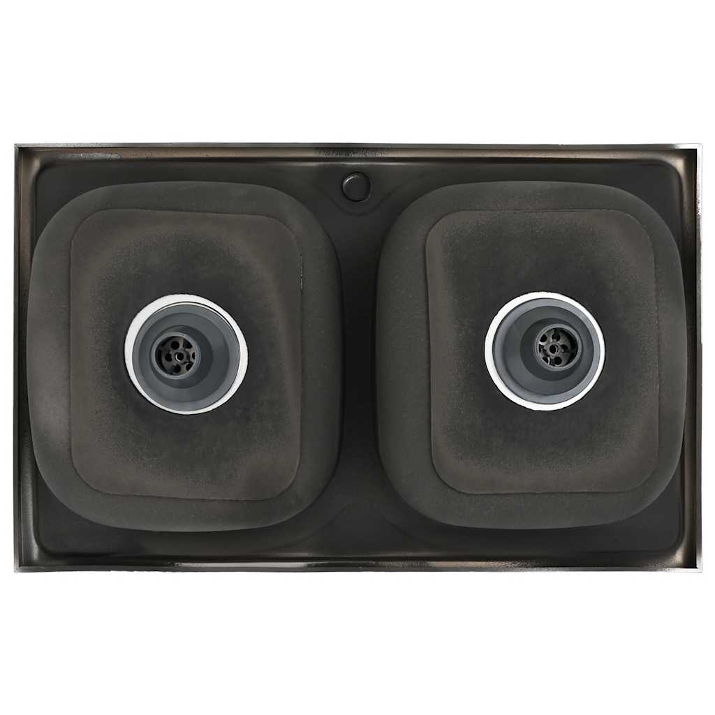 Lavello Cucina Doppia Vasca 800x500x155 mm Argento Acciaio Inox - homemem39