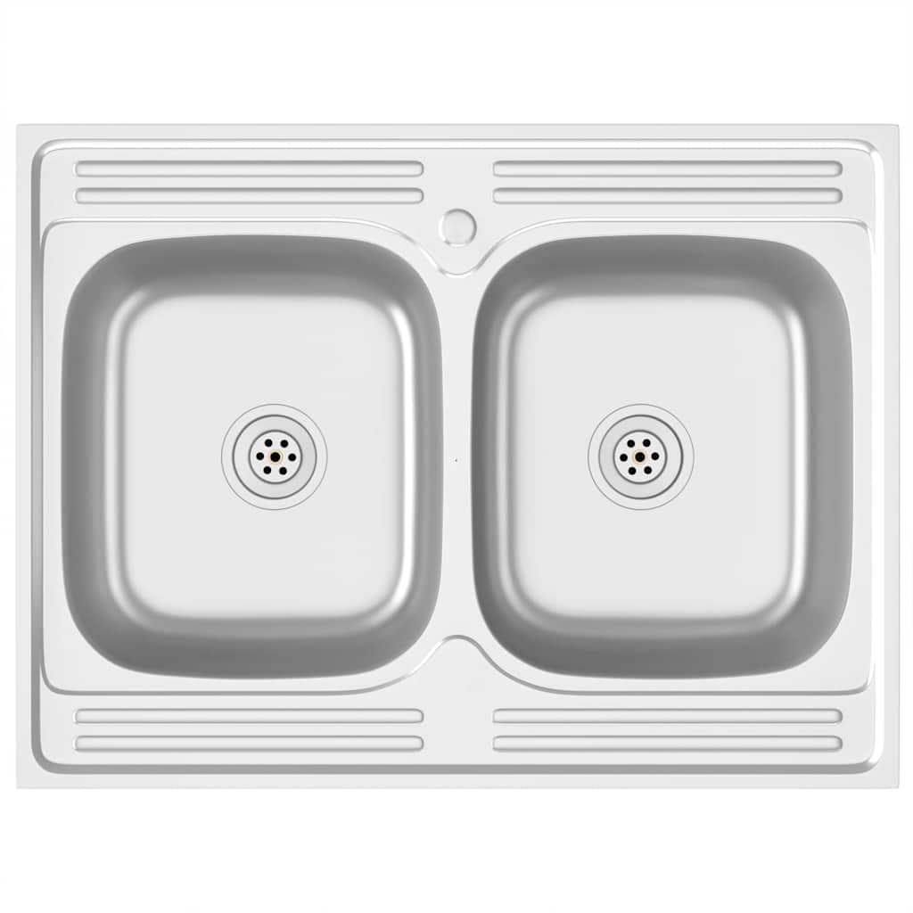 Lavello Cucina Doppia Vasca 800x600x155 mm Argento Acciaio Inox | homemem39