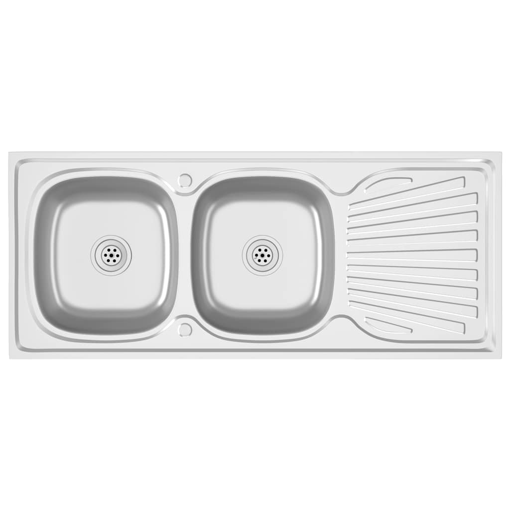 Lavello da Cucina Doppia Vasca Argento 1200x600x155 mm Acciaio