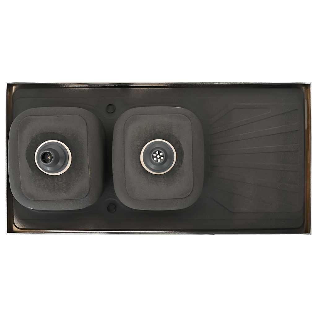 Lavello da Cucina Doppia Vasca Argento 1200x600x155 mm Acciaio