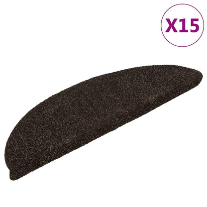 Tappetini per scale autoadesivi 15 pz 56x17x3 cm Marrone scuro semicircolari | homemem39