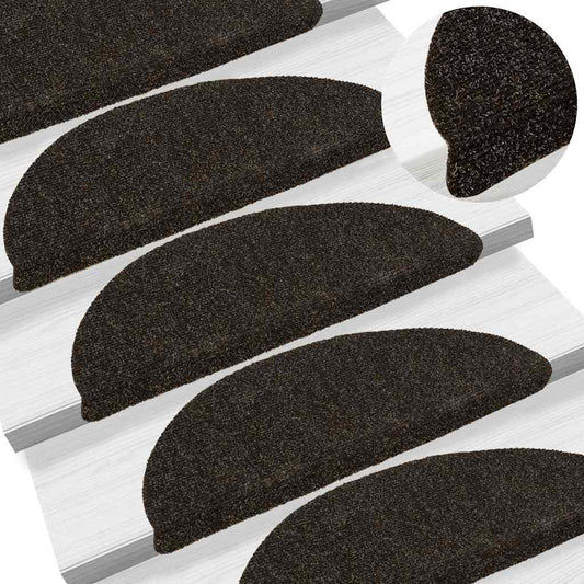 Tappetini per scale autoadesivi 15 pz 56x17x3 cm Marrone scuro semicircolari | homemem39